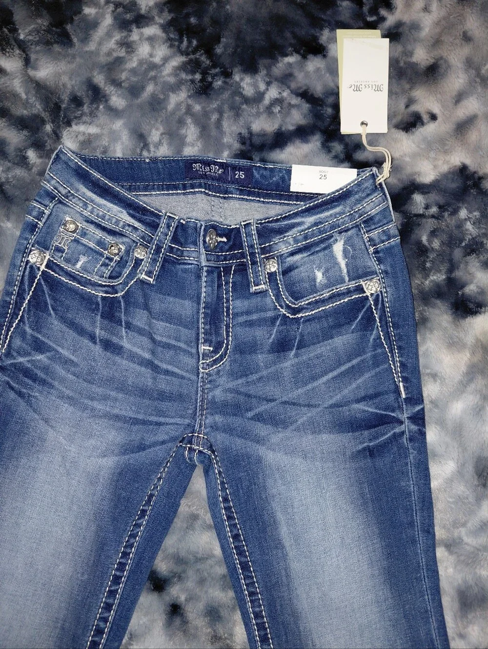 Miss Me Wing Pocket Bootcut Jeans 25 NWT Rhinestone Embroidered Y2K Western